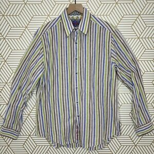ROBERT GRAHAM Striped Paisley Flip Cuff Long Sleeve Button Down Shirt Large